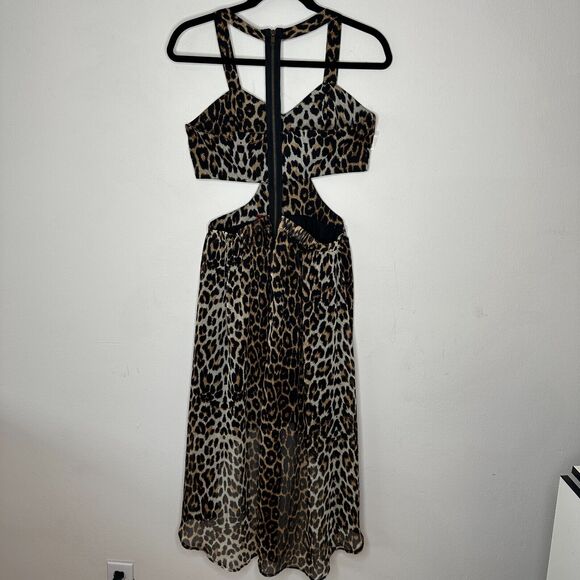 Xtaren Cheetah Print Strappy Hi-Low Open Side Sweetheart Neck Zip Back Dress S - Picture 5 of 14